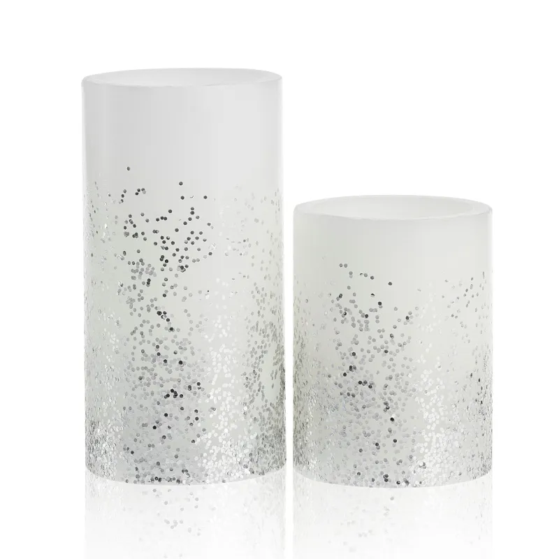 Glowing Glitter Candle 2 bougies cire Pile Blanc/Paillettes cire Argent