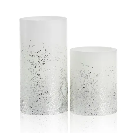 Glowing Glitter Candle 2 bougies cire Pile Blanc/Paillettes cire Argent