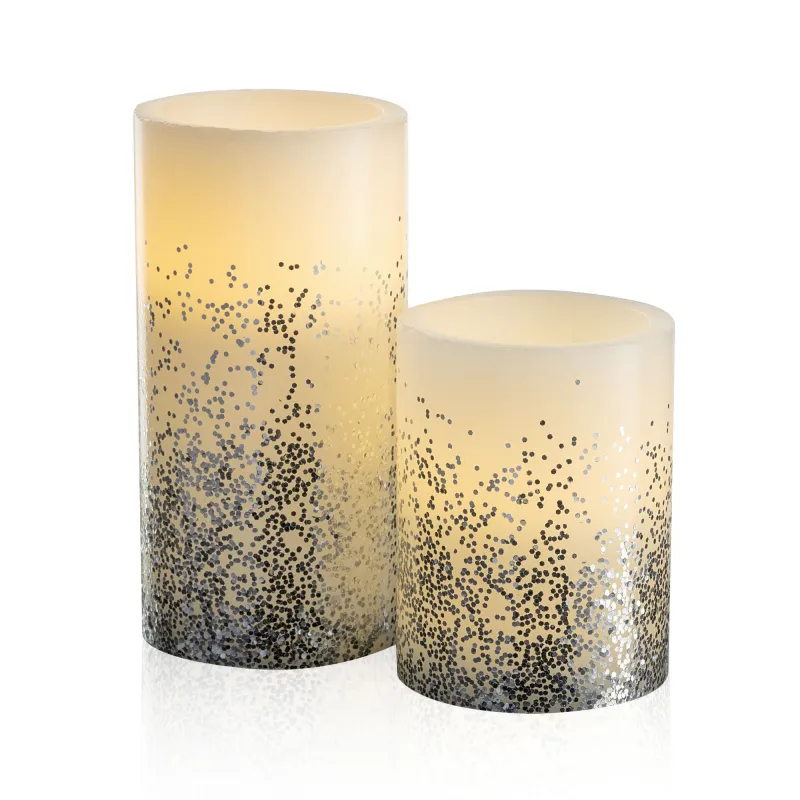 Glowing Glitter Candle 2 bougies cire Pile Blanc/Paillettes cire Argent