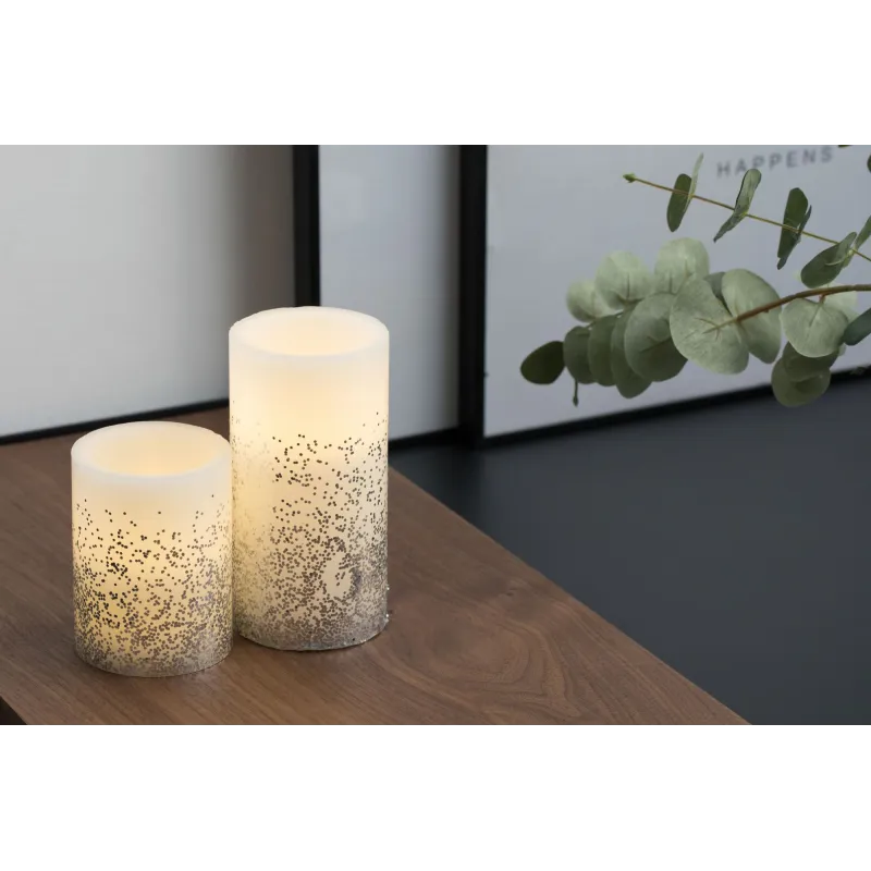 Glowing Glitter Candle 2 bougies cire Pile Blanc/Paillettes cire Argent