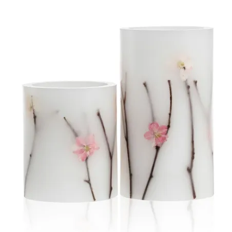 Kit 2 bougies cire Shiny Blossom Candle Pile Blanc/fleurs cire