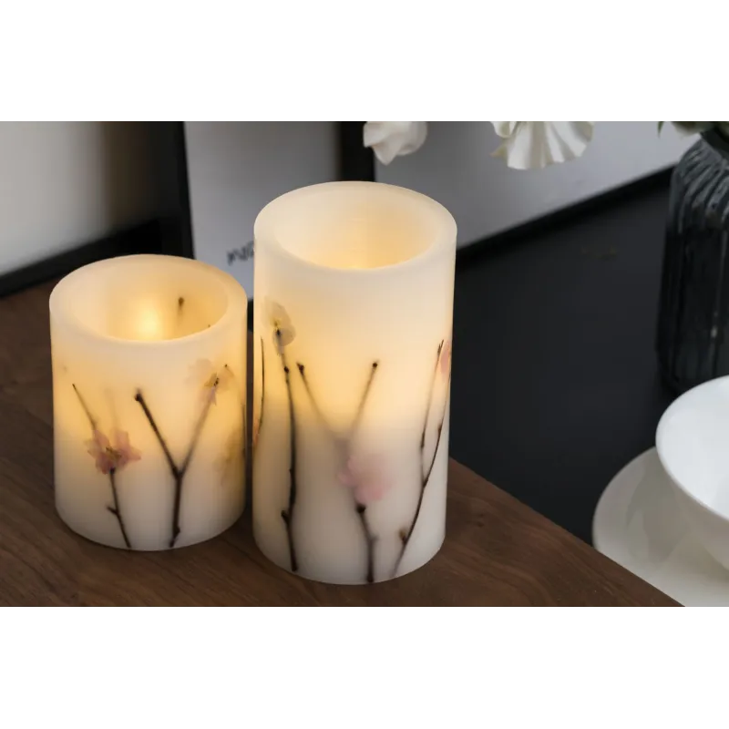 Kit 2 bougies cire Shiny Blossom Candle Pile Blanc/fleurs cire
