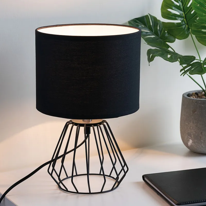 Lampe à poser Shiny Diamond max20W E27 Noir/Noir 230V tissu/alu