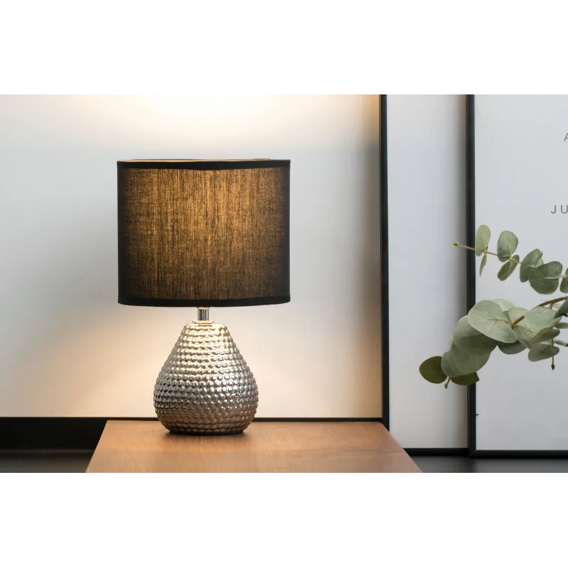 Lampe à poser Sip of silver max20W E14 Noir/Argent 230V tissu/céramique