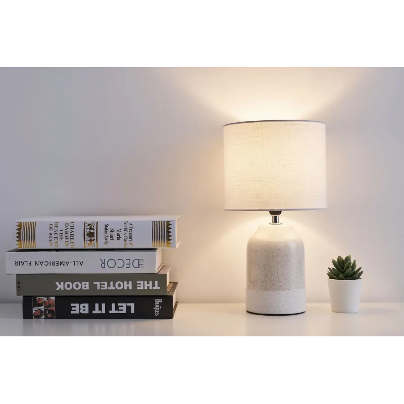 Lampe à poser Sandy Glow max20W E14 Blanc/Beige 230V tissu/céramique