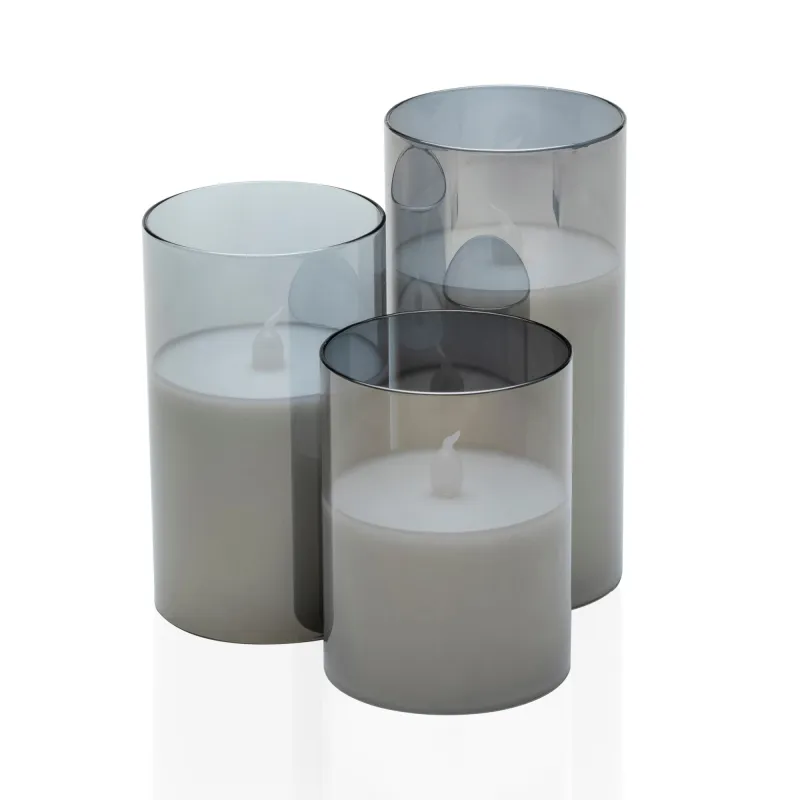 Kit 3 bougies cire Classy Smokey candle Pile Gris/Blanc verre/cire