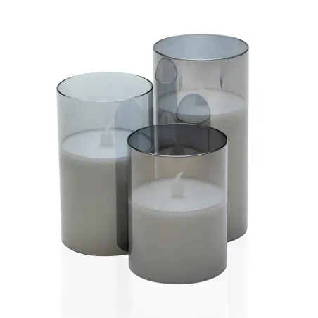 Kit 3 bougies cire Classy Smokey candle Pile Gris/Blanc verre/cire
