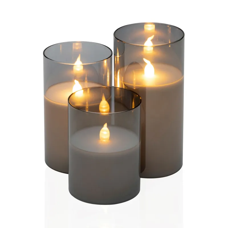 Kit 3 bougies cire Classy Smokey candle Pile Gris/Blanc verre/cire