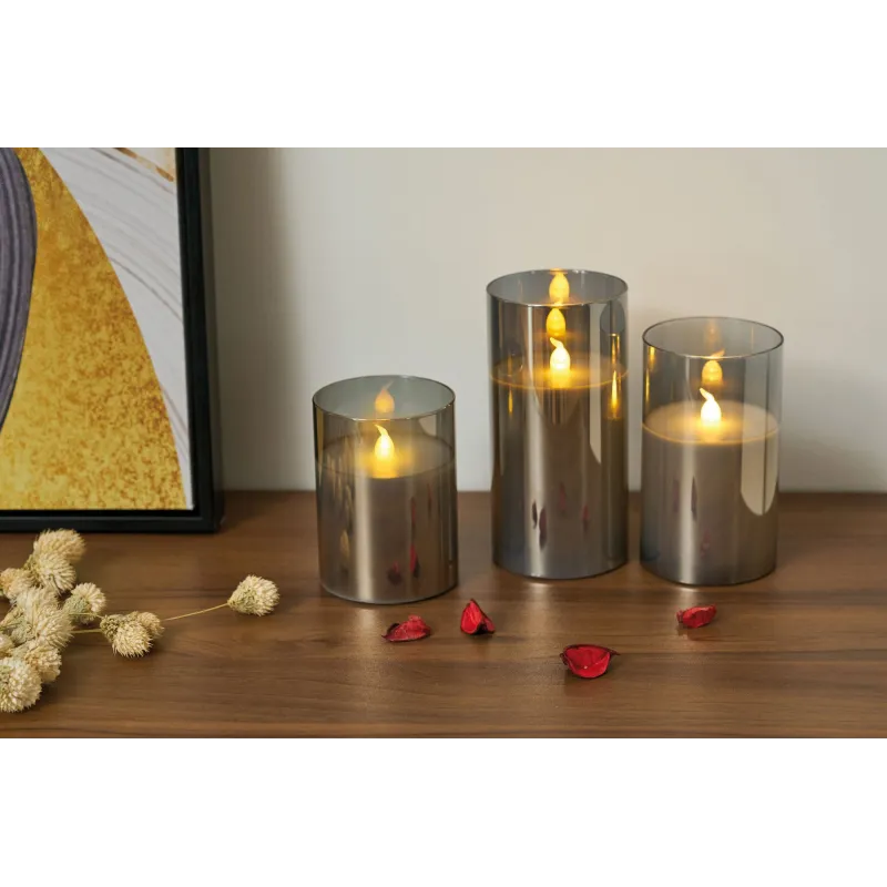 Kit 3 bougies cire Classy Smokey candle Pile Gris/Blanc verre/cire