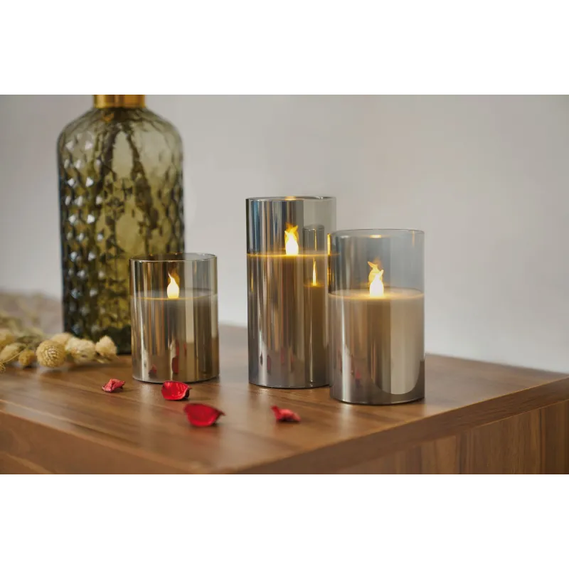 Kit 3 bougies cire Classy Smokey candle Pile Gris/Blanc verre/cire