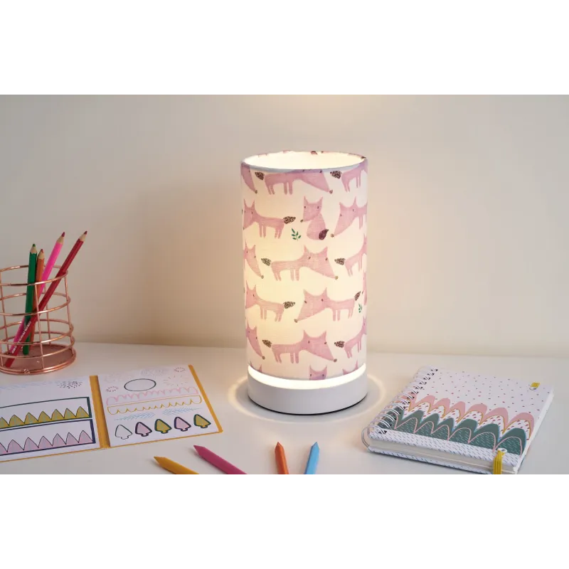 Cute Fox Lamp Lampe à poser max.20W E27 Blanc/Rose 230V tissu/métal