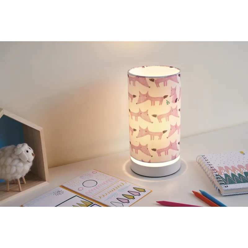 Cute Fox Lamp Lampe à poser max.20W E27 Blanc/Rose 230V tissu/métal