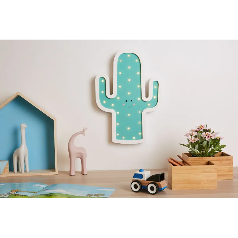 Lovely Cactus lamp Applique Pile Blanc/Vert bois