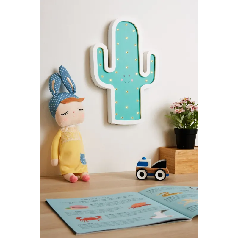 Lovely Cactus lamp Applique Pile Blanc/Vert bois