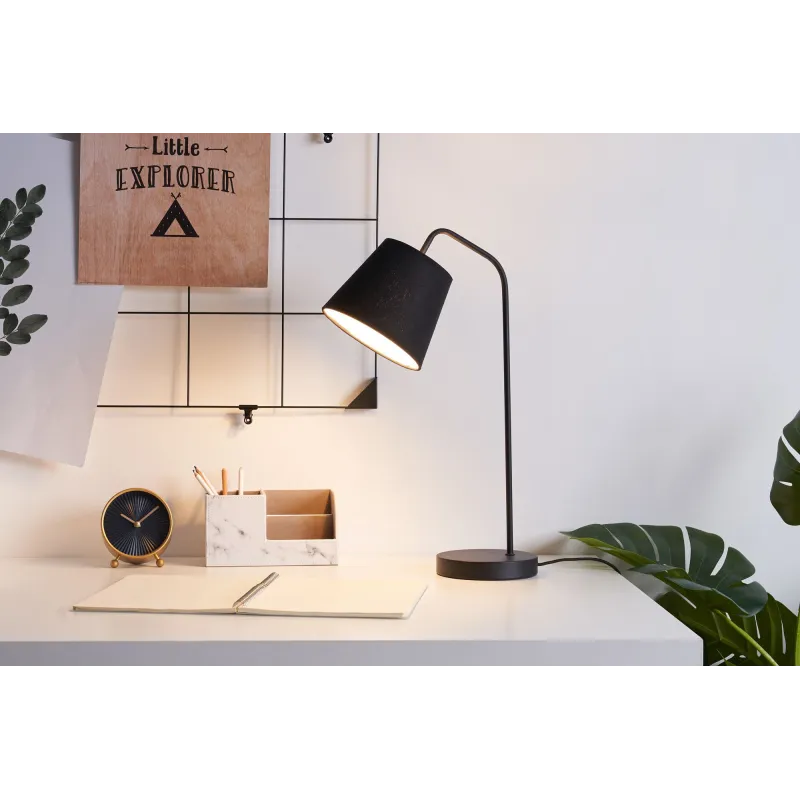 True Elegance Lampe à poser max20W E14 Noir 230V Métal/tissu