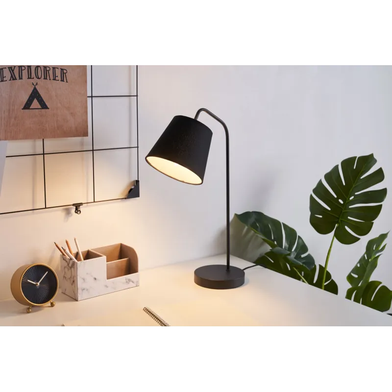True Elegance Lampe à poser max20W E14 Noir 230V Métal/tissu