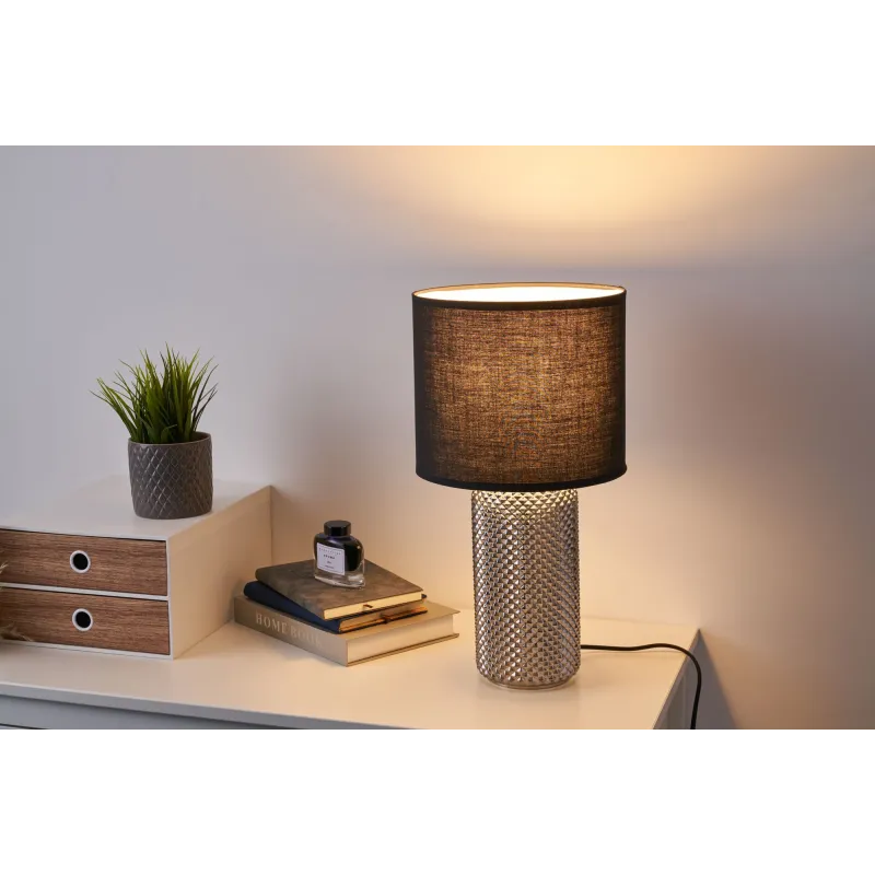 Bright Jewel Lampe à poser max20W E27 Verre fumé//Noir 230V Verre/tissu