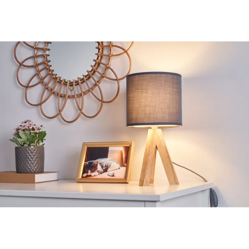 Wood Love Lampe à poser max20W E14 Gris 230V Bois/tissu