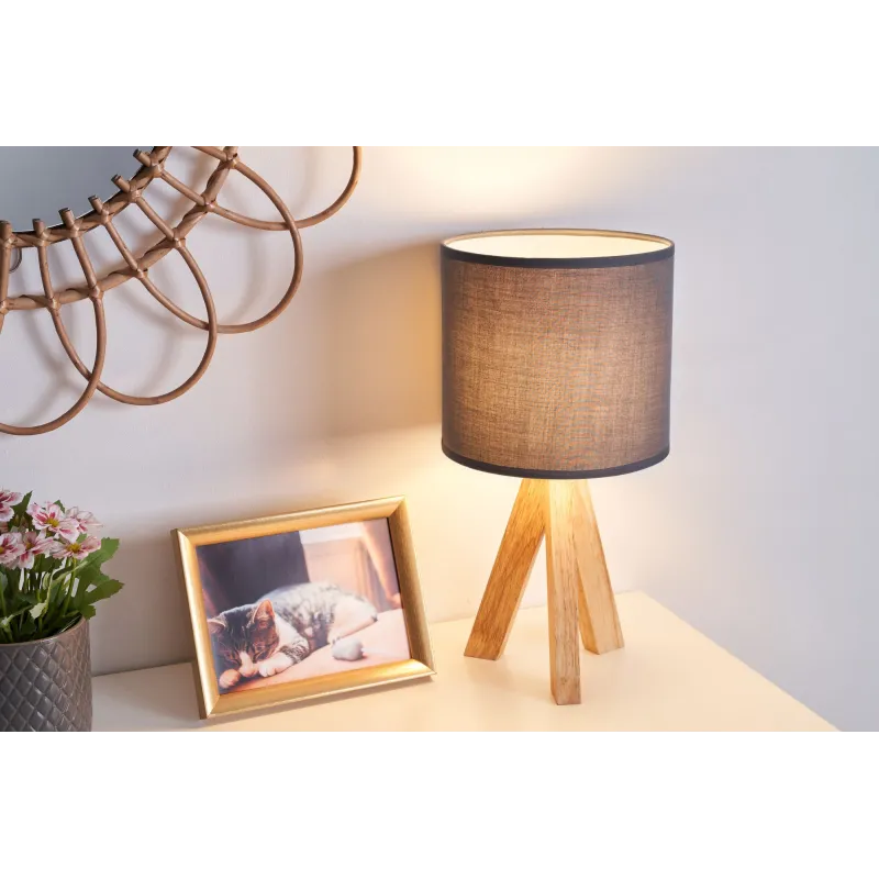 Wood Love Lampe à poser max20W E14 Gris 230V Bois/tissu