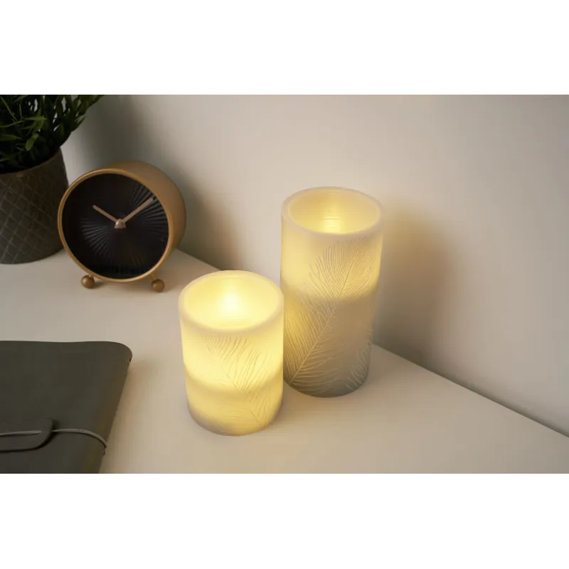 Cosy Feather Candle Bougie de cire x2 Kit Minuterie pile Gris Cire