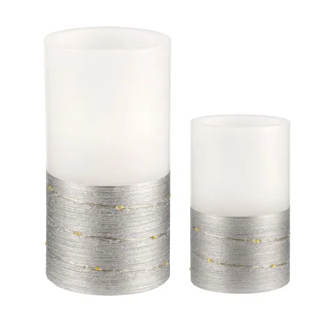 Cosy Lights Candle Bougie de cire x2 Kit Minuterie pile Blanc/Argent Cire