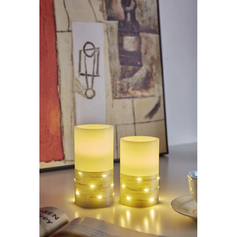 Cosy Lights Candle Bougie de cire x2 Kit Minuterie pile Blanc/Argent Cire
