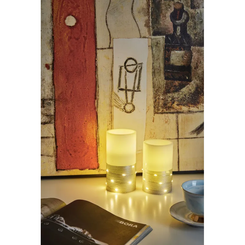 Cosy Lights Candle Bougie de cire x2 Kit Minuterie pile Blanc/Argent Cire