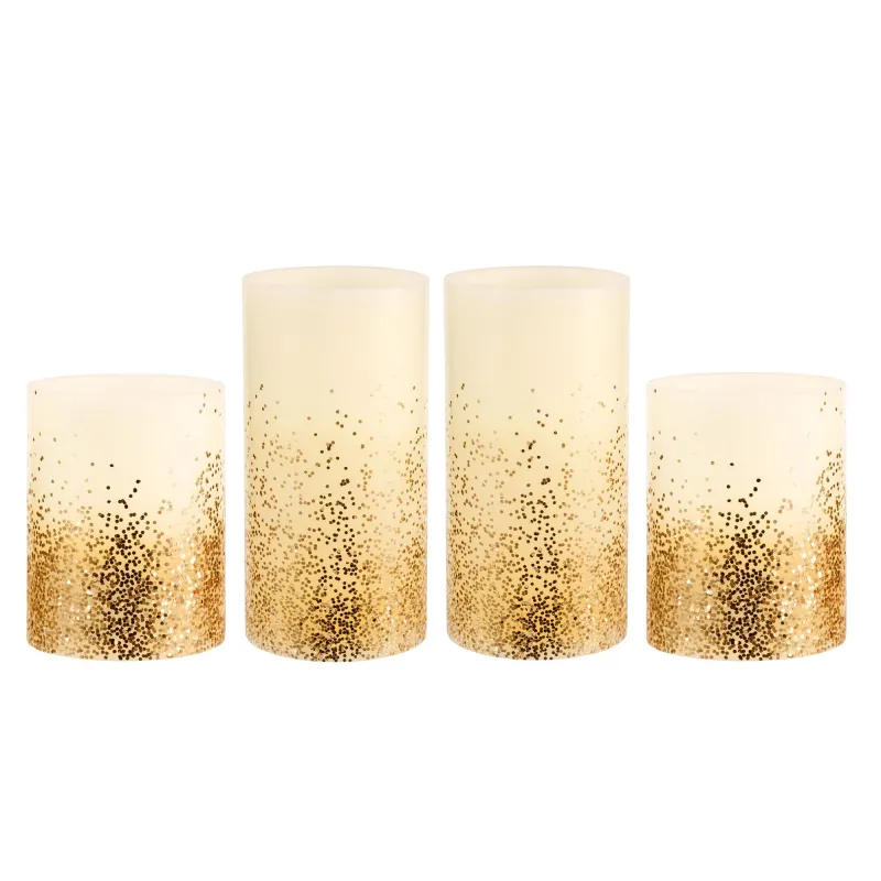 Glowing Glitter Candle kit 2 bougie cire Pile minuterie Blanc/Paillettes Doré Cir