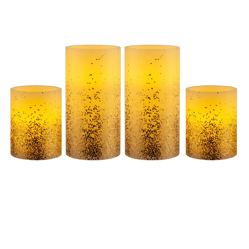 Glowing Glitter Candle kit 2 bougie cire Pile minuterie Blanc/Paillettes Doré Cir