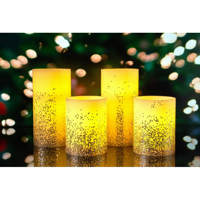 Glowing Glitter Candle kit 2 bougie cire Pile minuterie Blanc/Paillettes Doré Cir