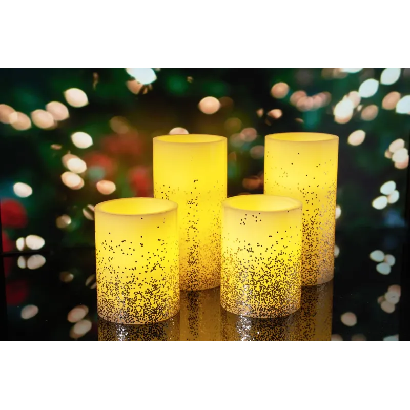 Glowing Glitter Candle kit 2 bougie cire Pile minuterie Blanc/Paillettes Doré Cir