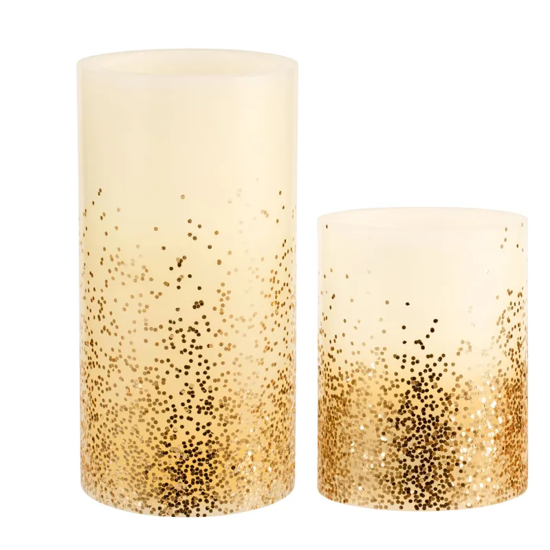 Golden Glitter Candle kit 4 bougies Cire Pile minuterie Blanc/Paillettes Doré Cir
