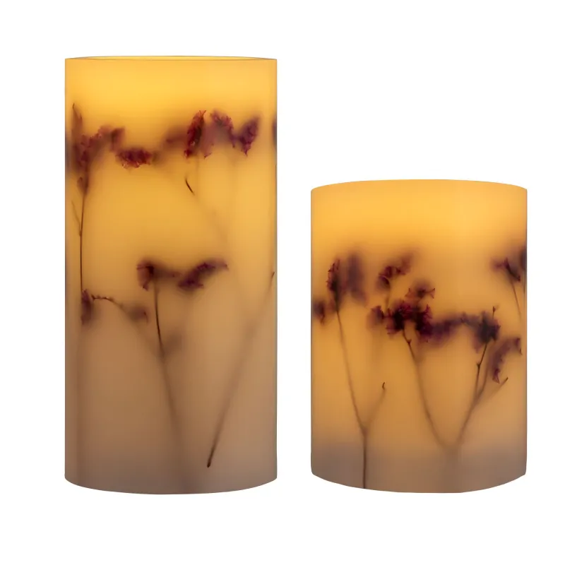 Shiny Bloom Candle kit 2 bougie cire Pile minuterie Blanc/fleurs Cire