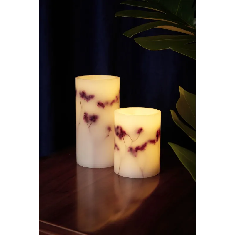 Shiny Bloom Candle kit 2 bougie cire Pile minuterie Blanc/fleurs Cire