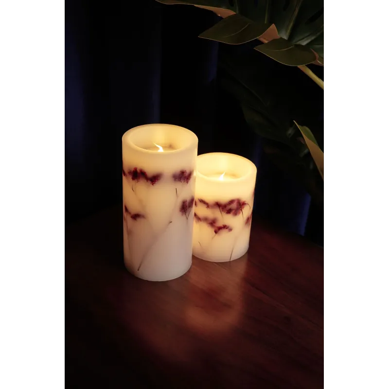 Shiny Bloom Candle kit 2 bougie cire Pile minuterie Blanc/fleurs Cire