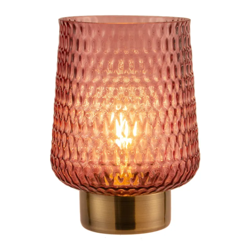 Rose Glamour Lampe à poser mobile Minuterie pile rose Verre/métal