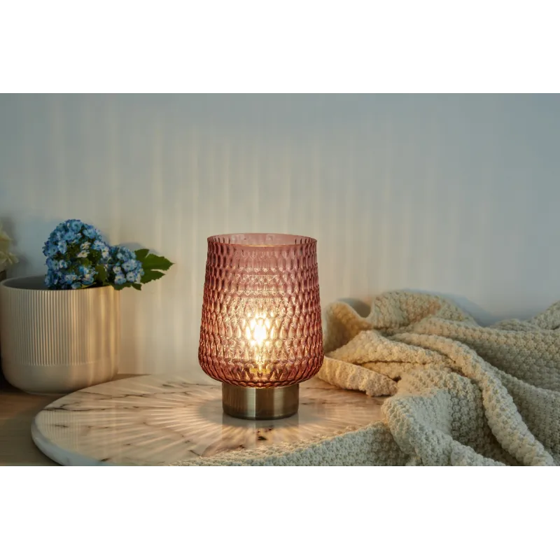 Rose Glamour Lampe à poser mobile Minuterie pile rose Verre/métal