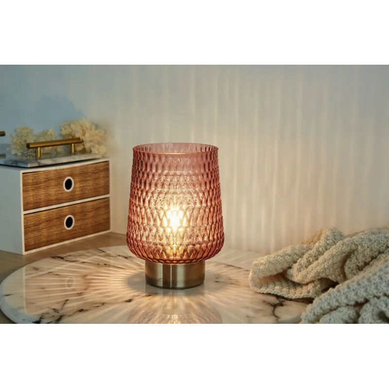 Rose Glamour Lampe à poser mobile Minuterie pile rose Verre/métal