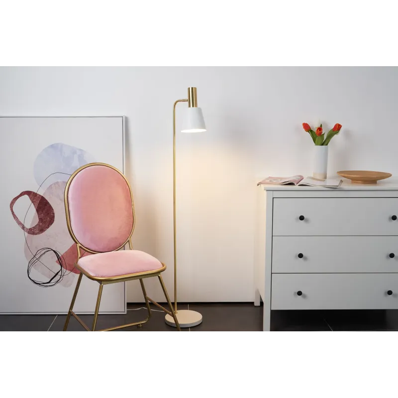 Lampadaire Grand Elegance max25W E27 Blanc/Doré 230V Métal