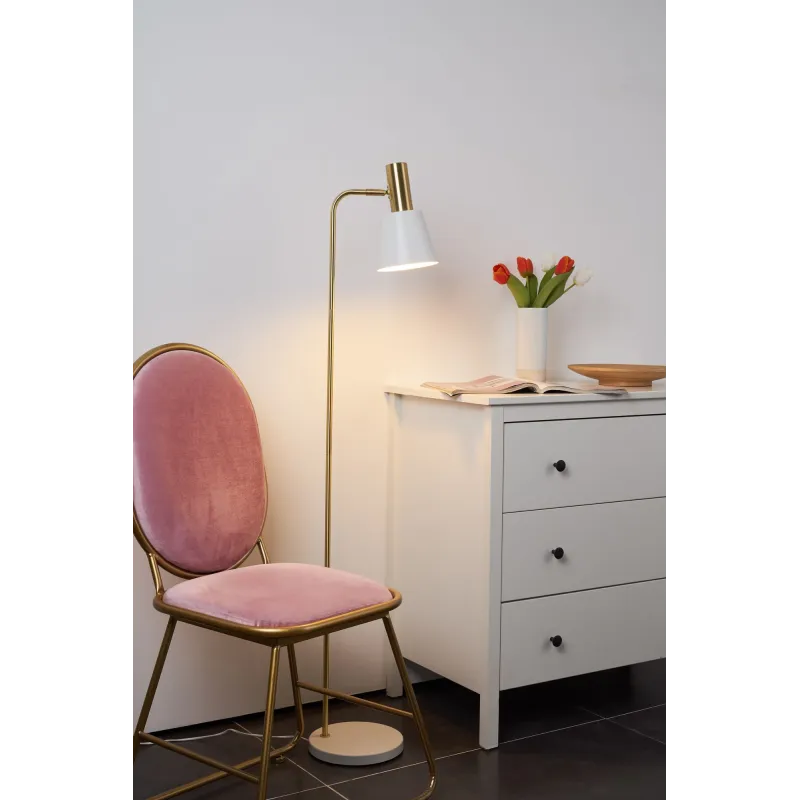 Lampadaire Grand Elegance max25W E27 Blanc/Doré 230V Métal