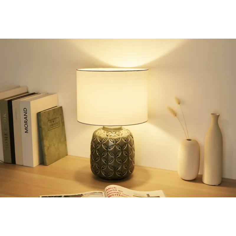 Lampe à poser Glowing Bloom max40W E14 Gris/Blanc 230V céramique
