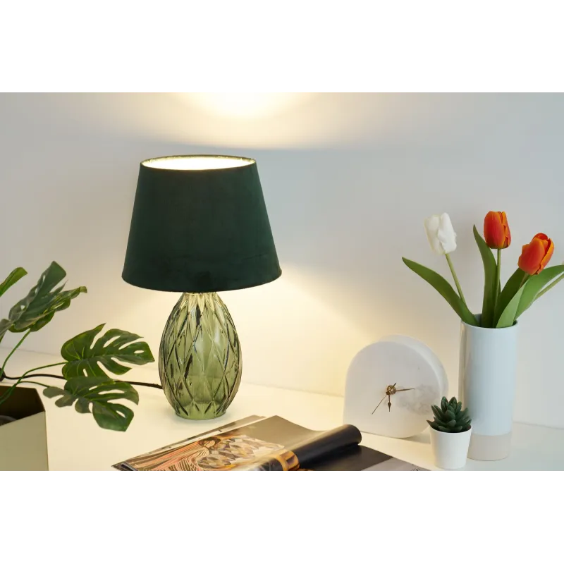 Lampe à poser Crystal Love max20W E14 Vert 230V verre/tissu