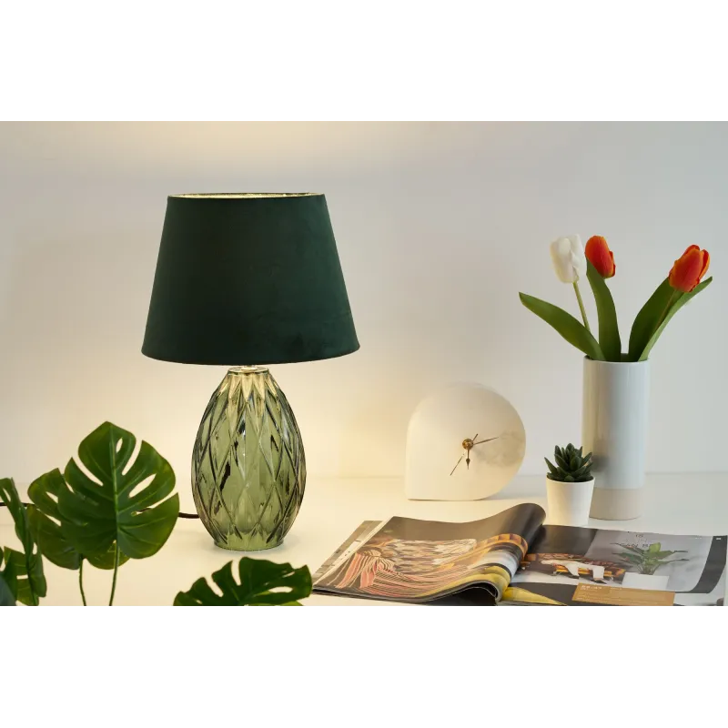 Lampe à poser Crystal Love max20W E14 Vert 230V verre/tissu