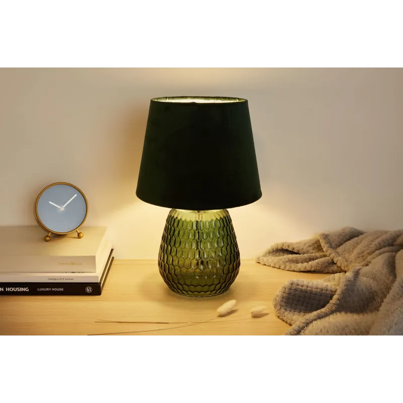 Lampe à poser Crystal Velours max40W E14 Vert 230V verre/tissu