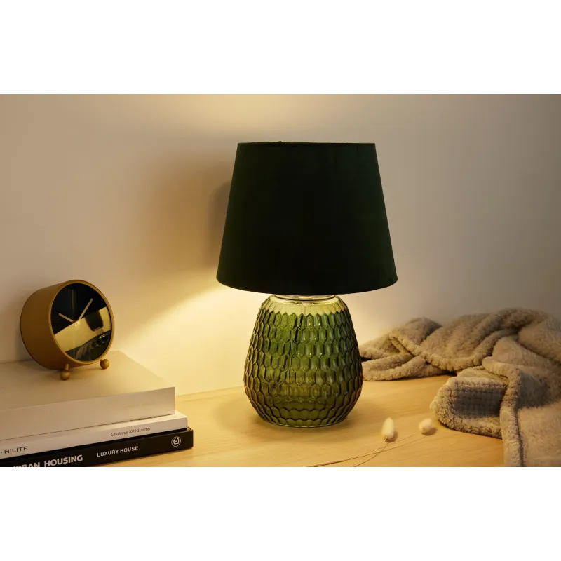 Lampe à poser Crystal Velours max40W E14 Vert 230V verre/tissu