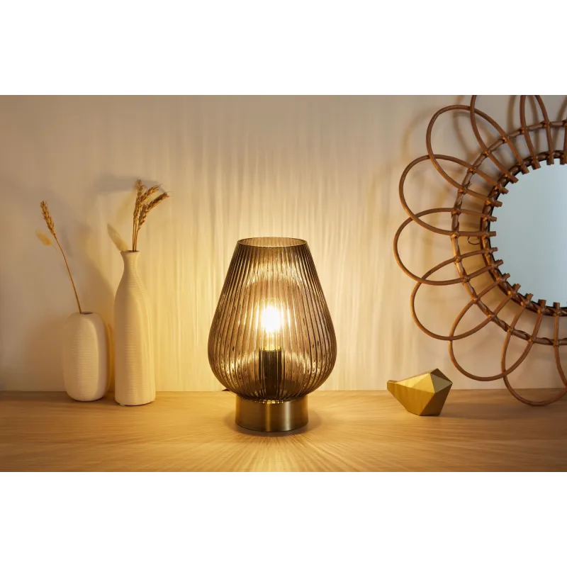 Lampe à poser Crystal Gloom max40W E27 Verre fumé/Laiton 230V Verre