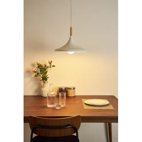 Suspension Pure Shine max20W E27 Blanc/bois 230V métal/bois