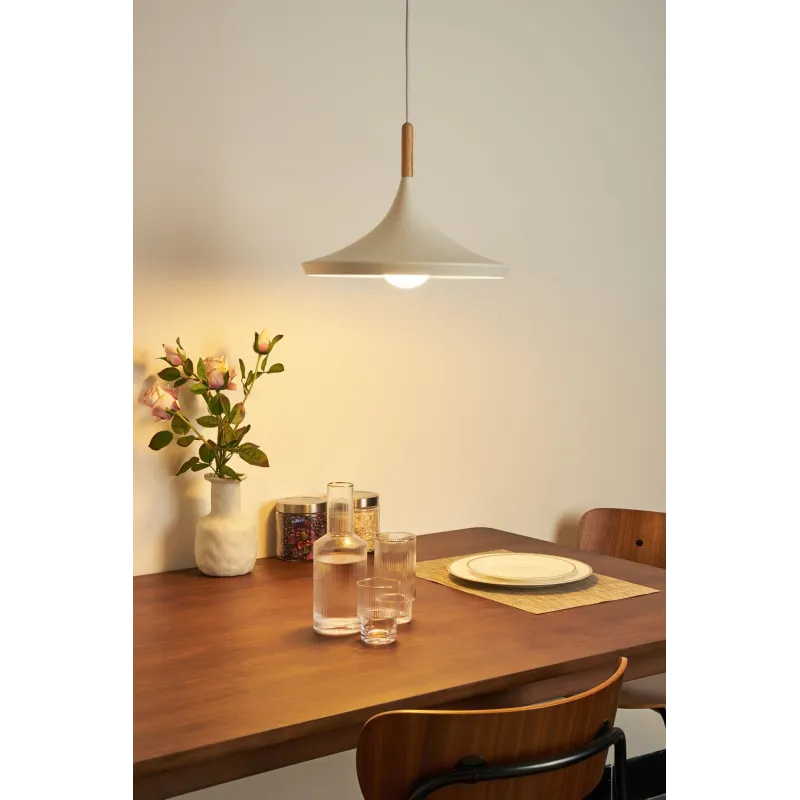 Suspension Pure Shine max20W E27 Blanc/bois 230V métal/bois