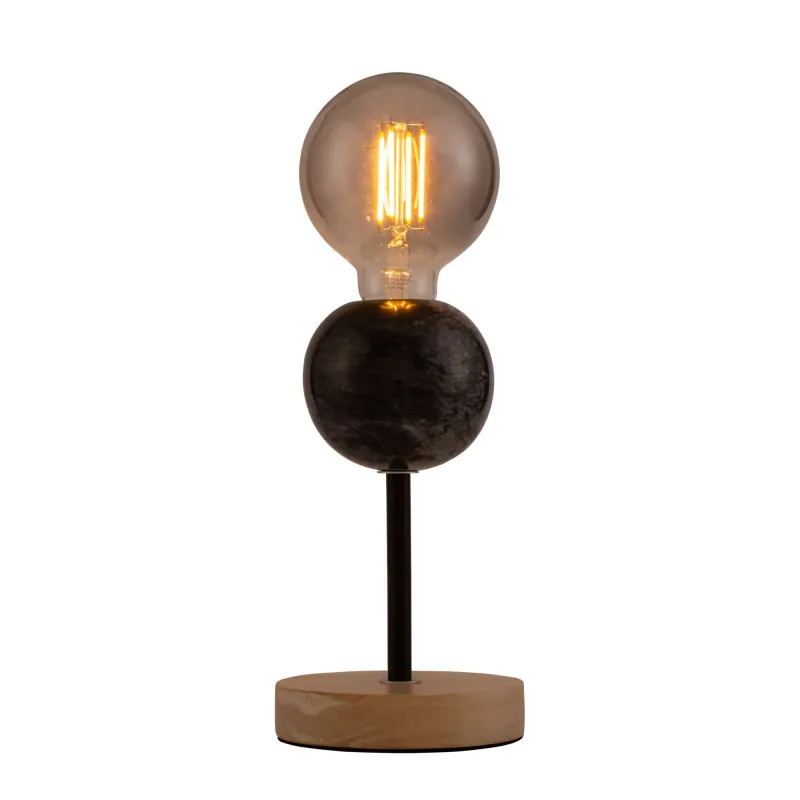 Lampe à poser Marble Dream max20W E27 Noir/bois 230V marbre/bois