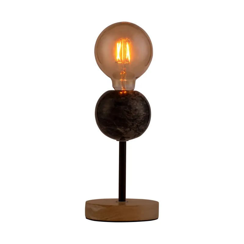 Lampe à poser Marble Dream max20W E27 Noir/bois 230V marbre/bois